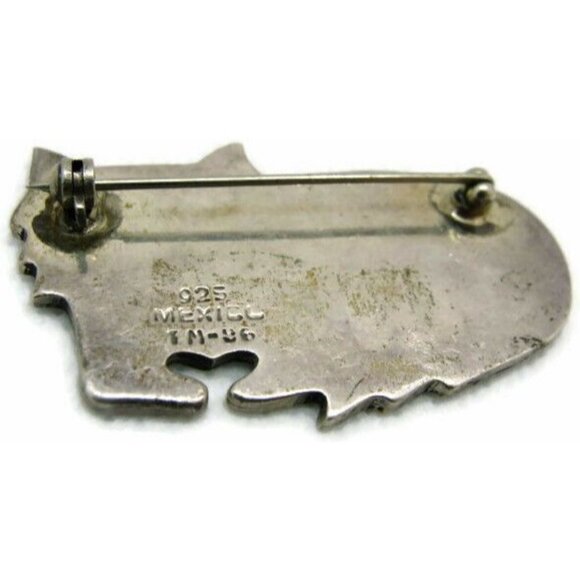 Brooch Fat Cat Inlaid w Black Onyx Hallmarked TM-96 Sterling Silver 925 Vintage - Picture 4 of 7